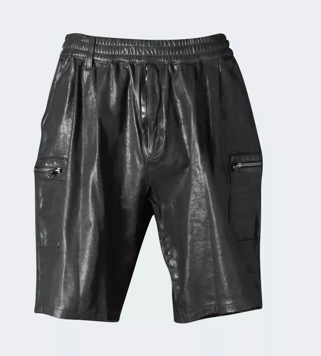 Men's Lamb Leather Shorts with Elastic Waist & Zipped Pockets – 5 Color Options