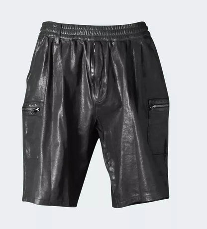 Men's Lamb Leather Shorts with Elastic Waist & Zipped Pockets – 5 Color Options