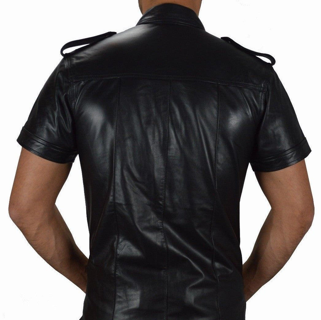 Men’s Lamb Leather Police Shirt – Soft Gay Fetish Leather Shirt