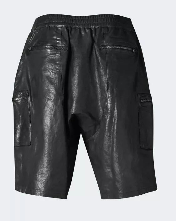 Men's Lamb Leather Shorts with Elastic Waist & Zipped Pockets – 5 Color Options