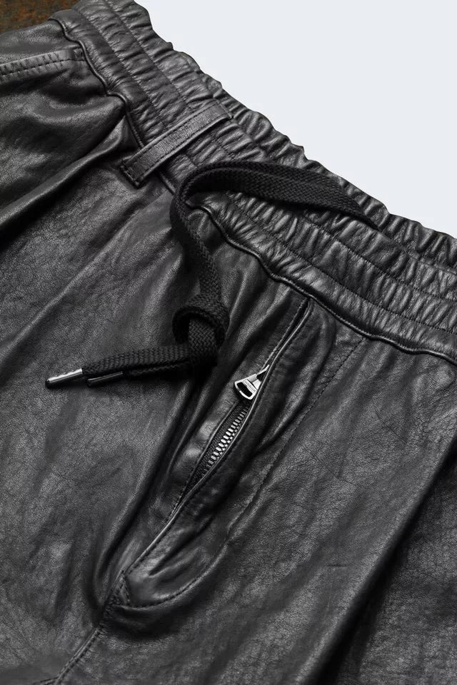 Men's Lamb Leather Shorts with Elastic Waist & Zipped Pockets – 5 Color Options