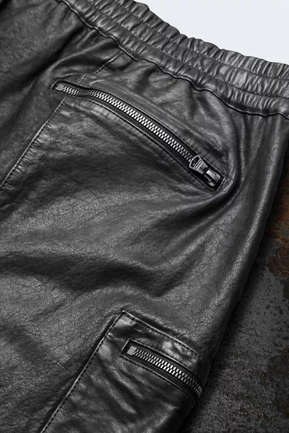 Men's Lamb Leather Shorts with Elastic Waist & Zipped Pockets – 5 Color Options