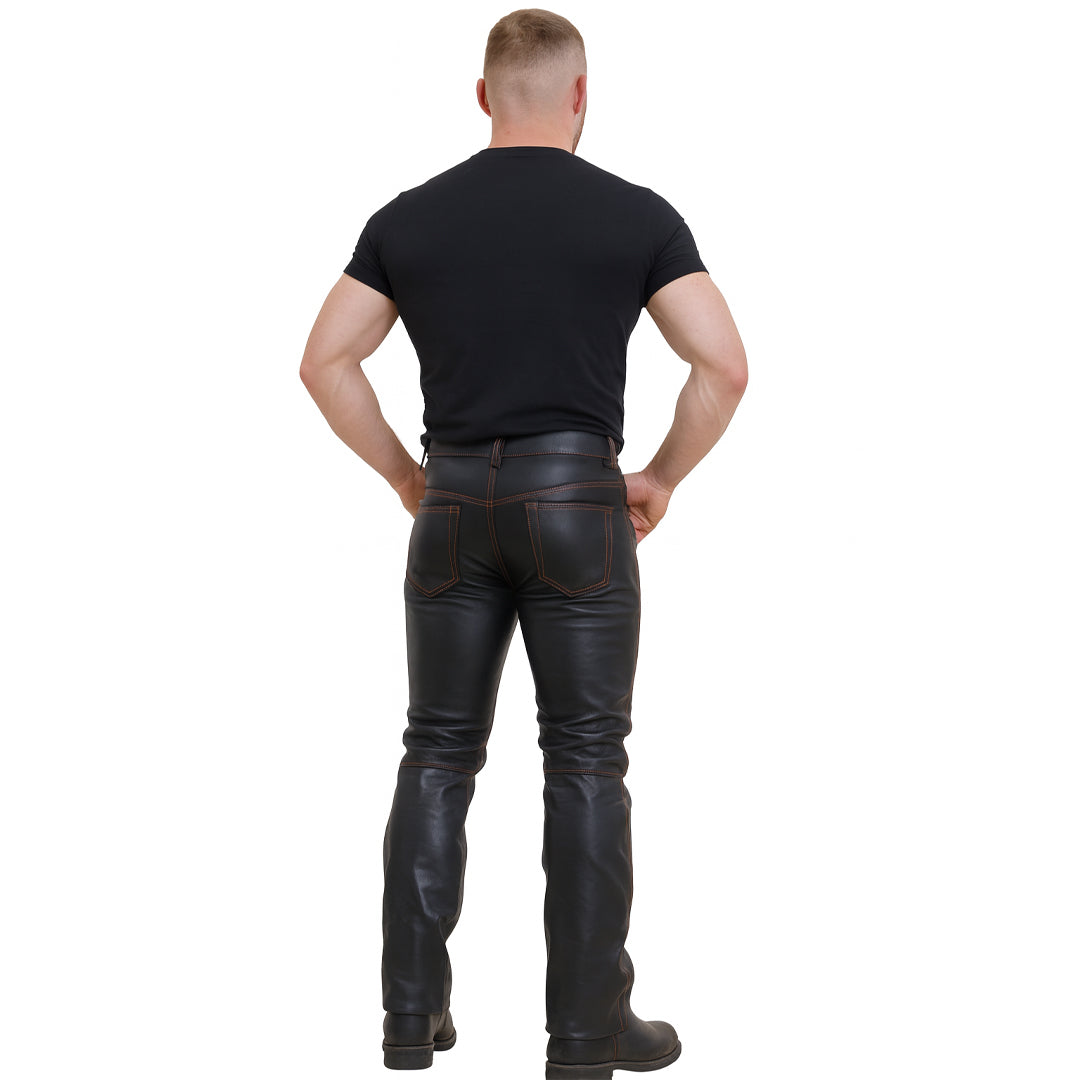 Men’s Genuine Cow Leather Slim-Fit Biker Pants – 5 Pocket Style