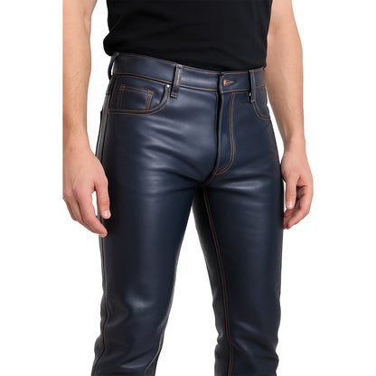 Men’s Genuine Cow Leather Slim-Fit Biker Pants – 5 Pocket Style