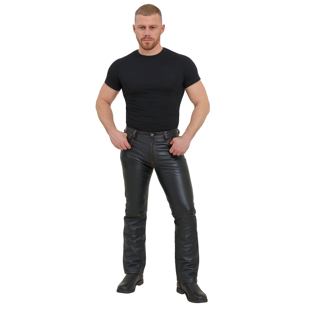 Men’s Genuine Cow Leather Slim-Fit Biker Pants – 5 Pocket Style