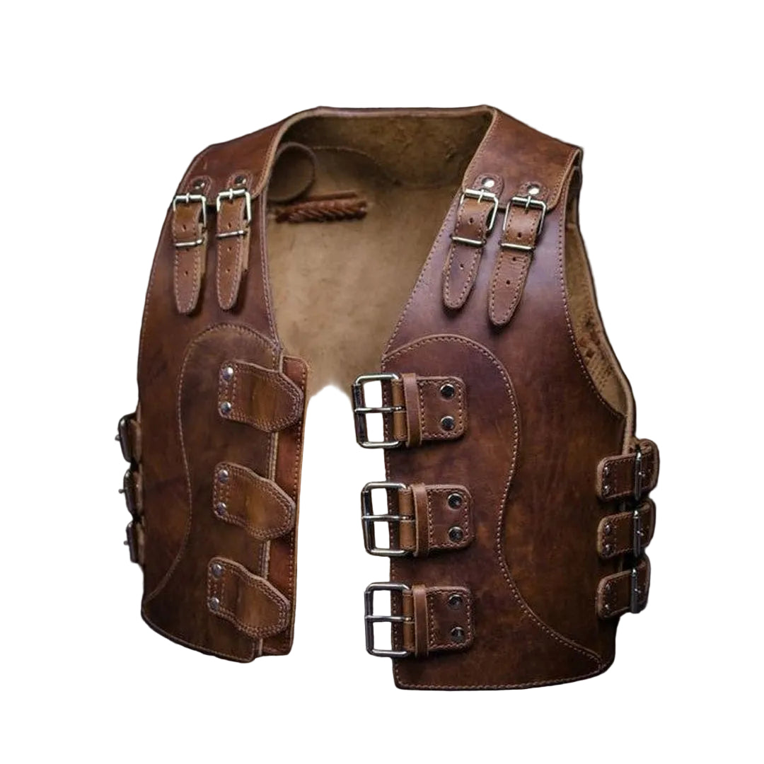 Handmade Vintage Thick Leather Biker Vest for Men – Steampunk Chopper Style