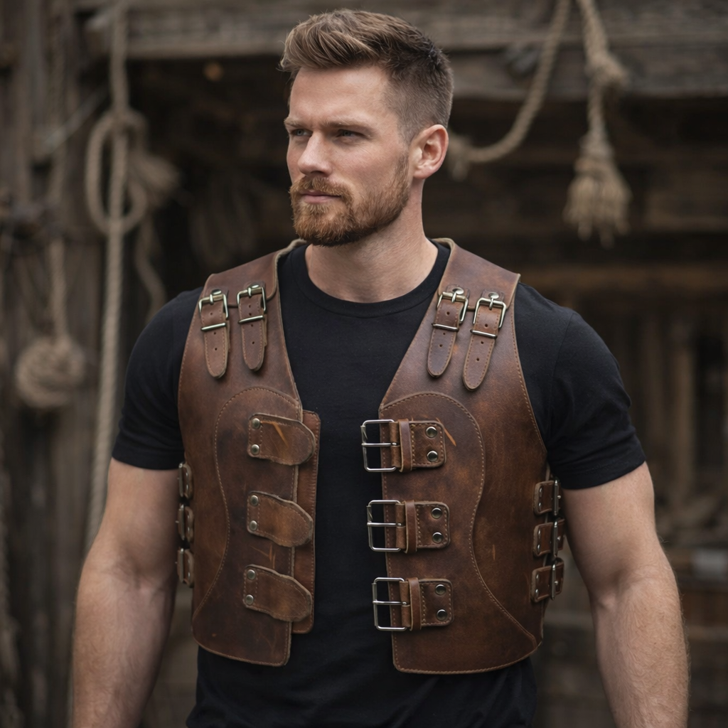 Handmade Vintage Thick Leather Biker Vest for Men – Steampunk Chopper Style
