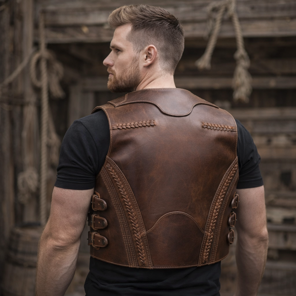 Handmade Vintage Thick Leather Biker Vest for Men – Steampunk Chopper Style
