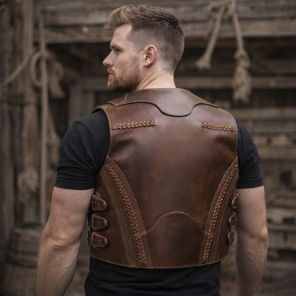 Handmade Vintage Thick Leather Biker Vest for Men – Steampunk Chopper Style
