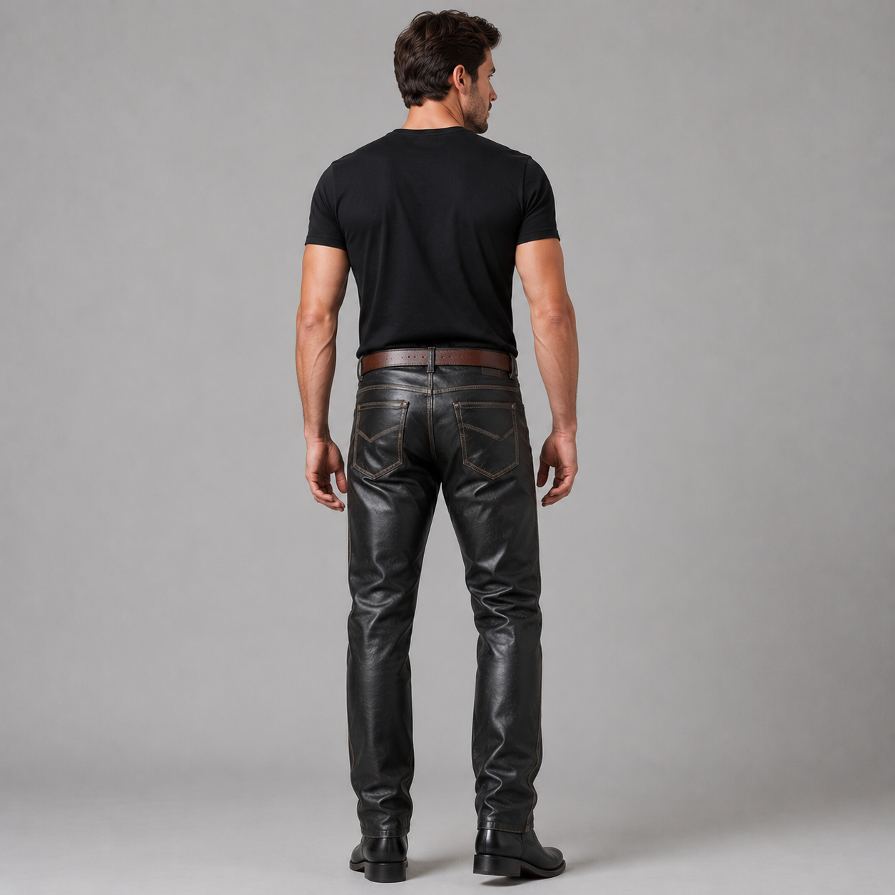 Men’s Vintage Cowhide Leather Biker Pants – Handmade 5-Pocket Style