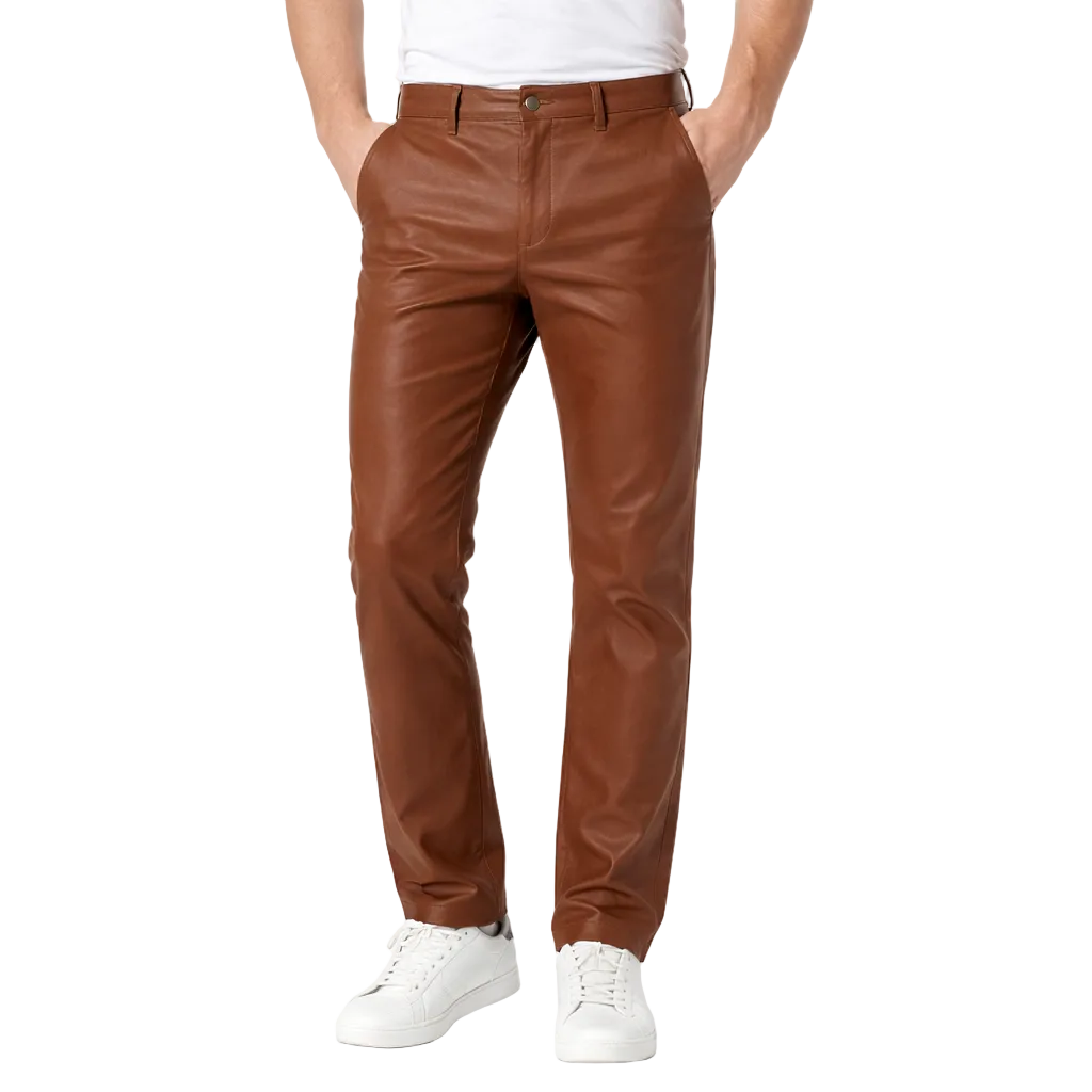 Men’s Vintage Brown Cowhide Leather Pants – 5 Pocket Classic 501 Style