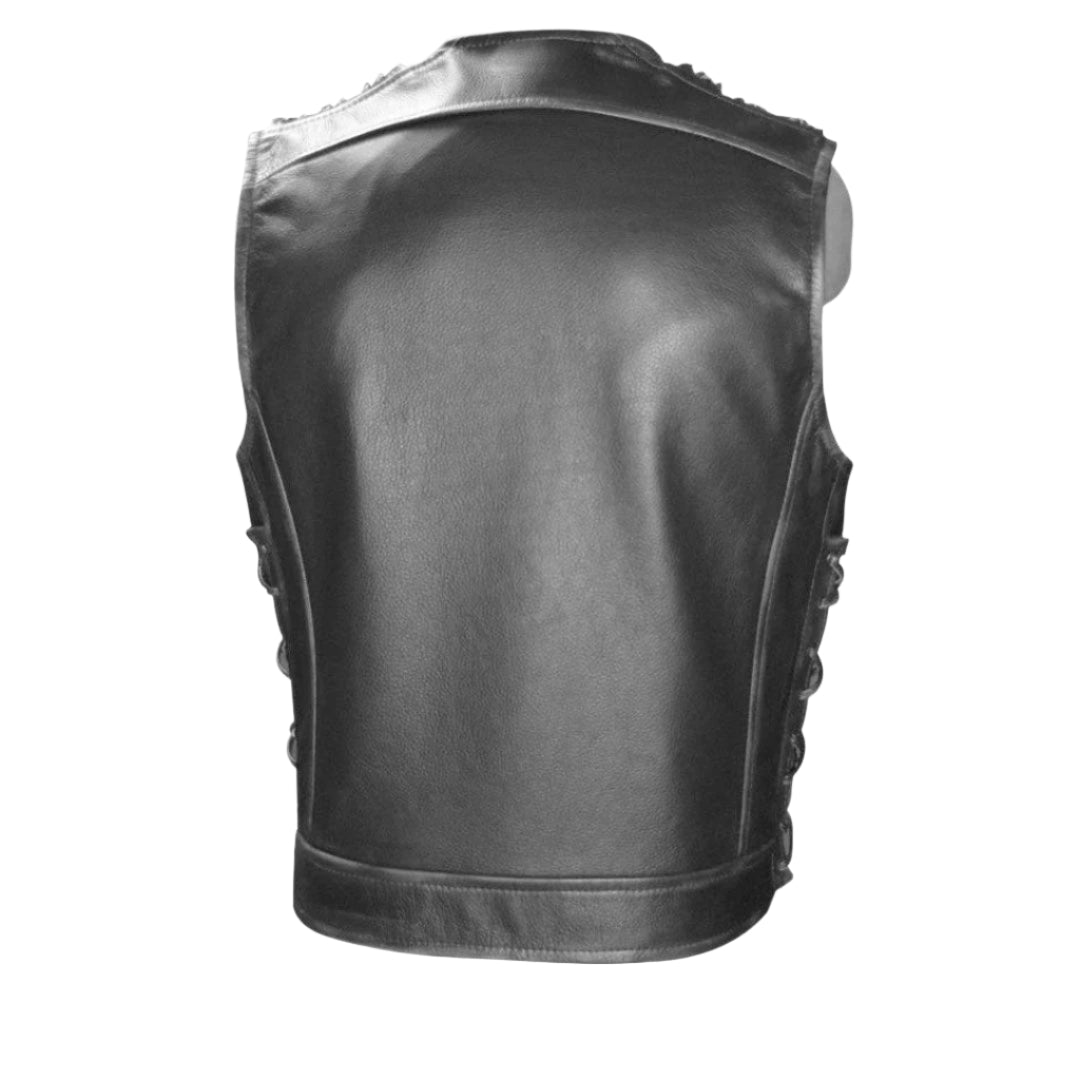 Men’s Waxed Cowhide Leather Biker Vest – Vintage Motorcycle Style