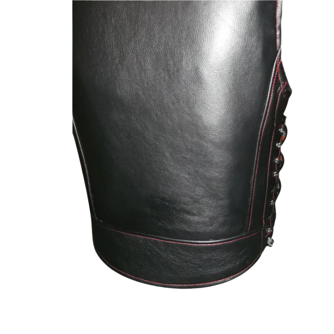 Men’s Leather Biker Vest – Cowhide Motorcycle Style with Contrast Stitching