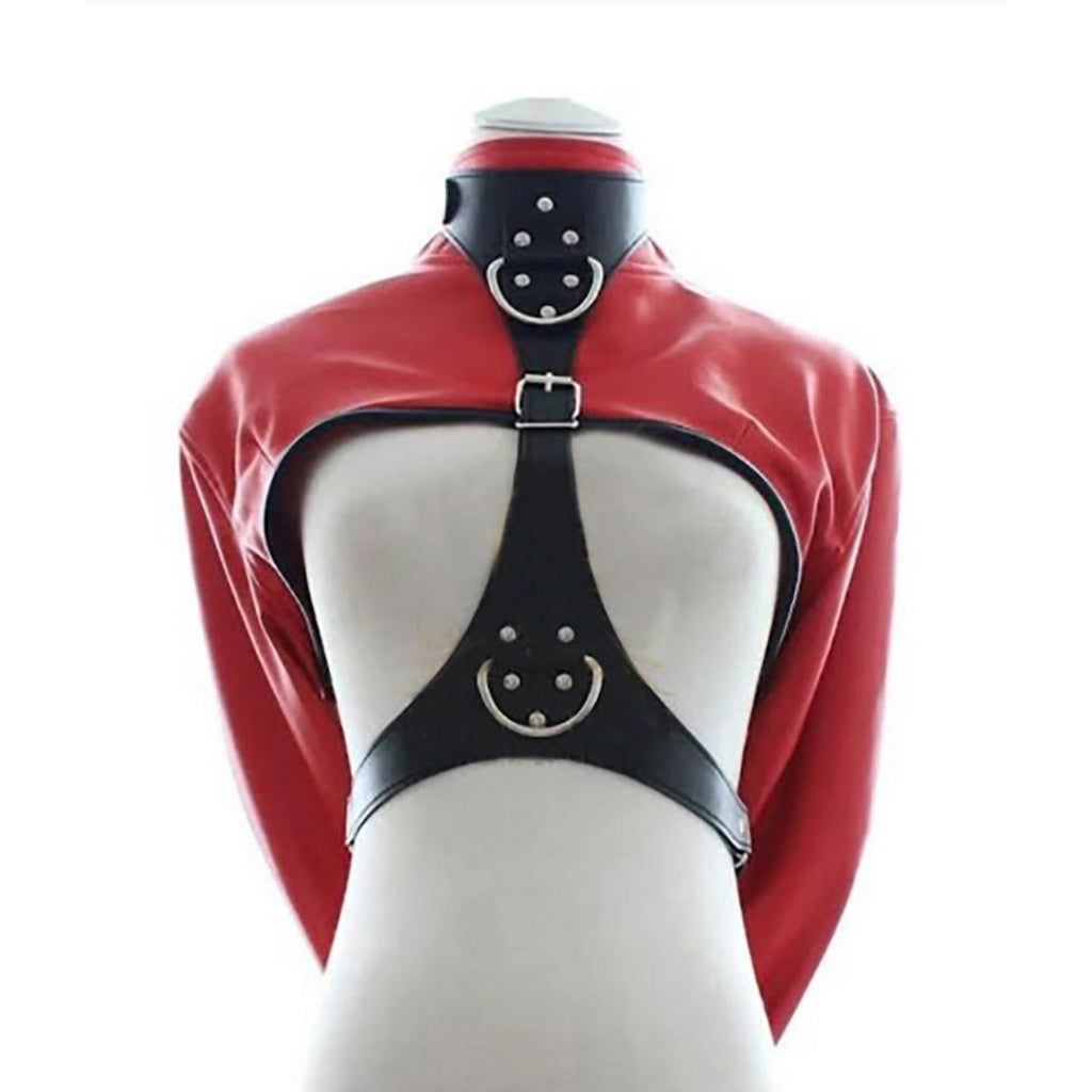 Women’s Red Leather Bolero Straitjacket – Heavy Duty Cowhide Restraint