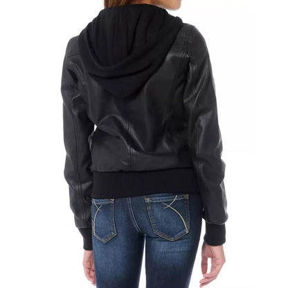 Women’s Slim Fit Lamb Leather Bomber Jacket with Removable Hood