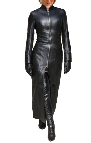 Women’s Leather Trench Coat – Long Duster with Corset Back Laces