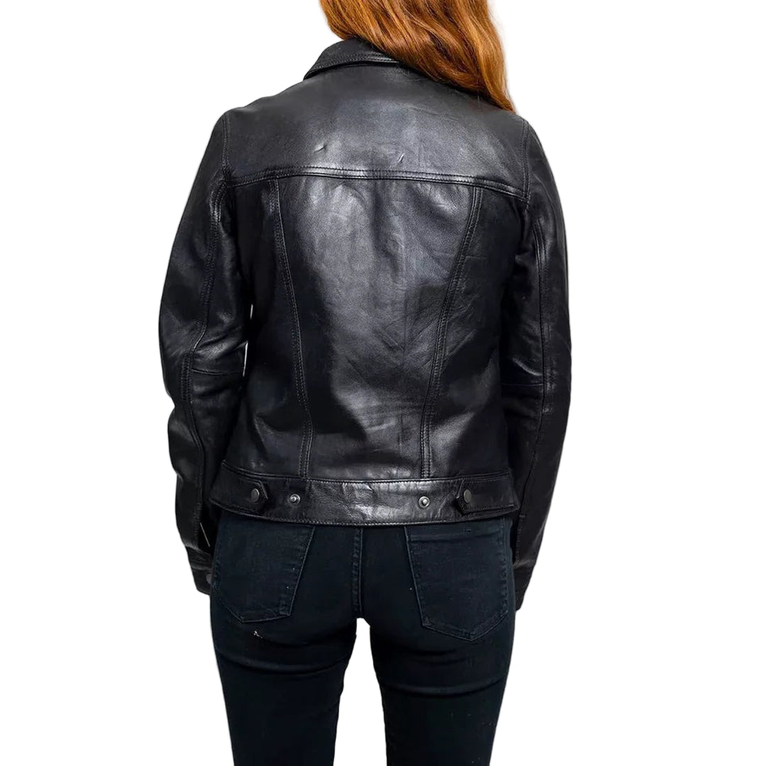 Women’s Genuine Lambskin Leather Trucker Jacket – Classic Fit